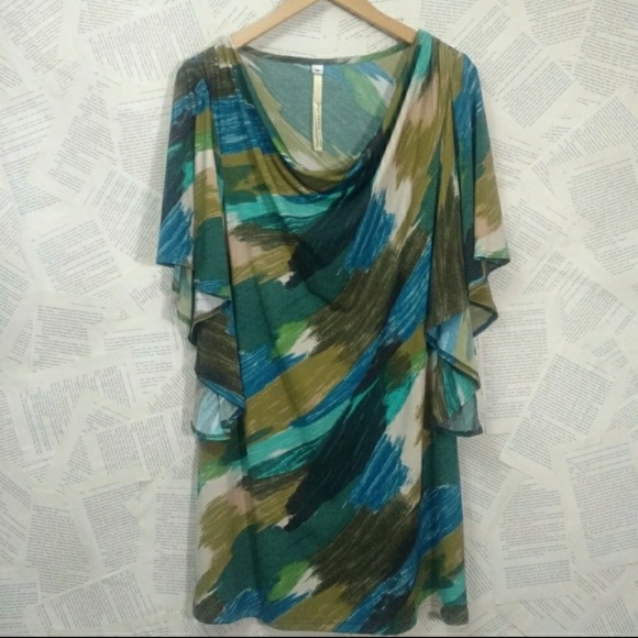 Uncle Frank Dresses & Skirts - Uncle Frank Green & Blue Brush Stroke Dress M